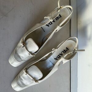 Prada Women's Cream Leather Slingback Flats